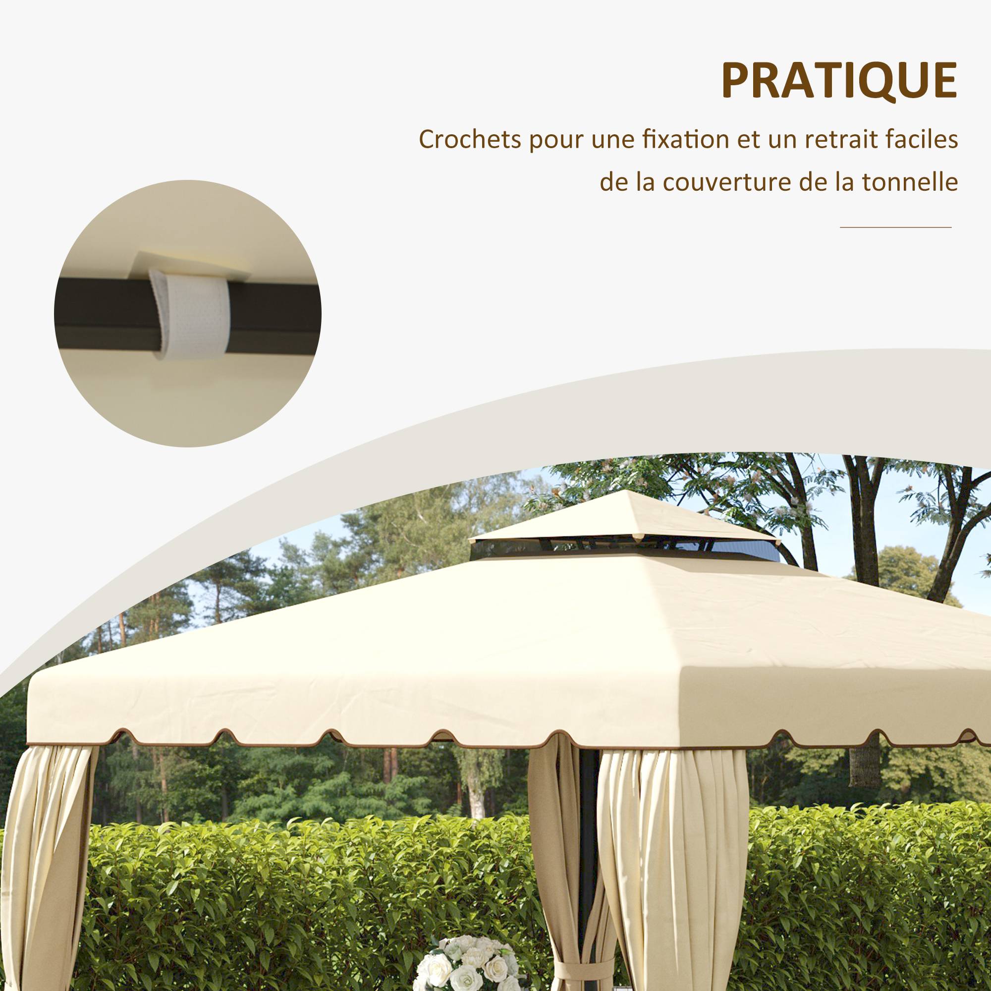 Outsunny - Toile de Rechange pavillon tonnelle 3x3m Toit Remplacement Gazebo Jardin Polyester 170g/m² Beige - Outsunny - Imagen 6