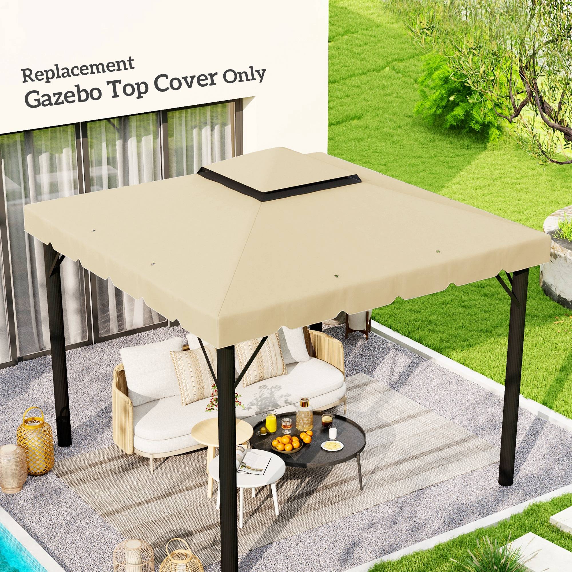 Outsunny - Toile de Rechange pavillon tonnelle 3x3m Toit Remplacement Gazebo Jardin Polyester 170g/m² Beige - Outsunny - Imagen 2