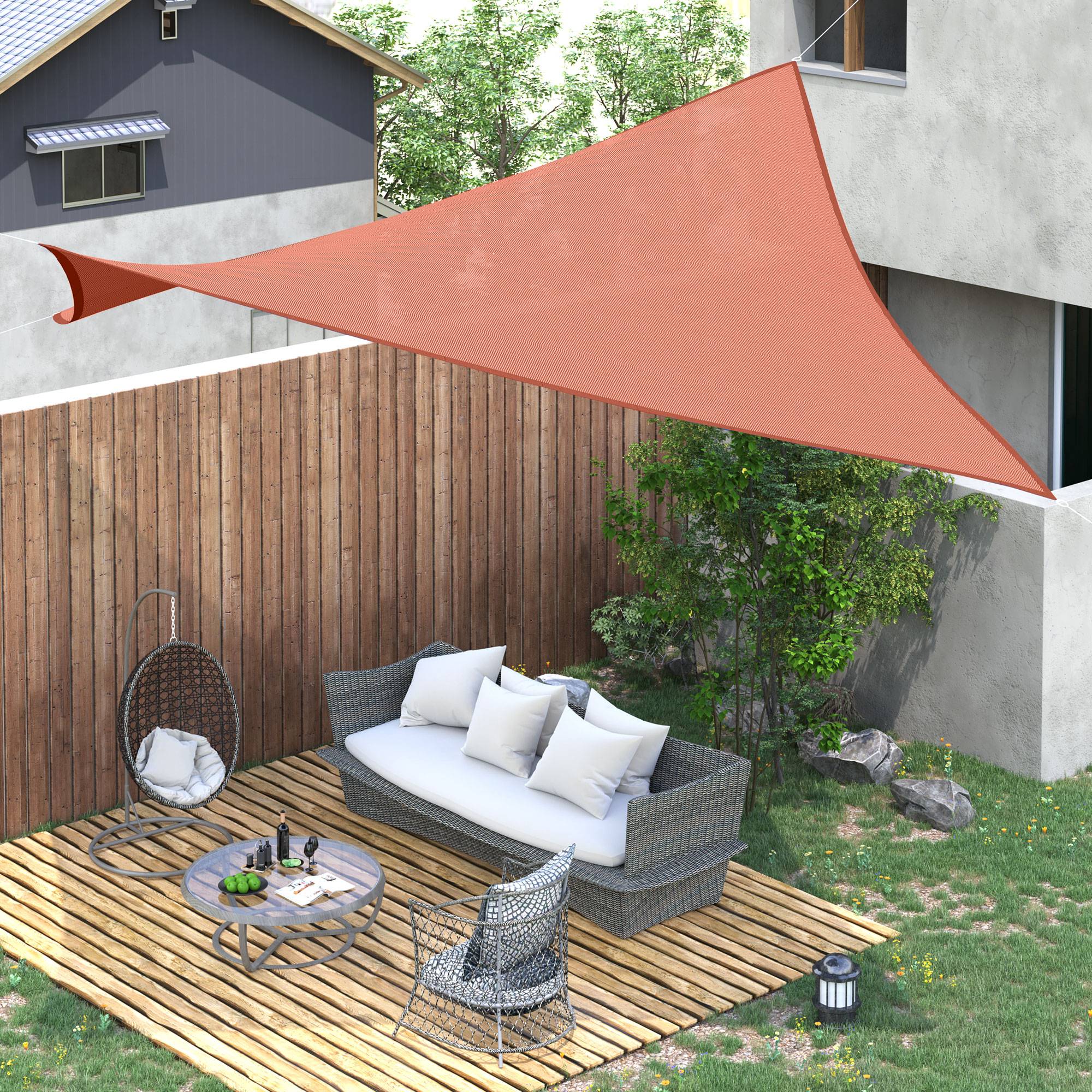 Voile d'ombrage rectangulaire PEHD jardin piscine protection anti-UV 4x6m rouge - ComfortXL Outdoor Living - Image 4