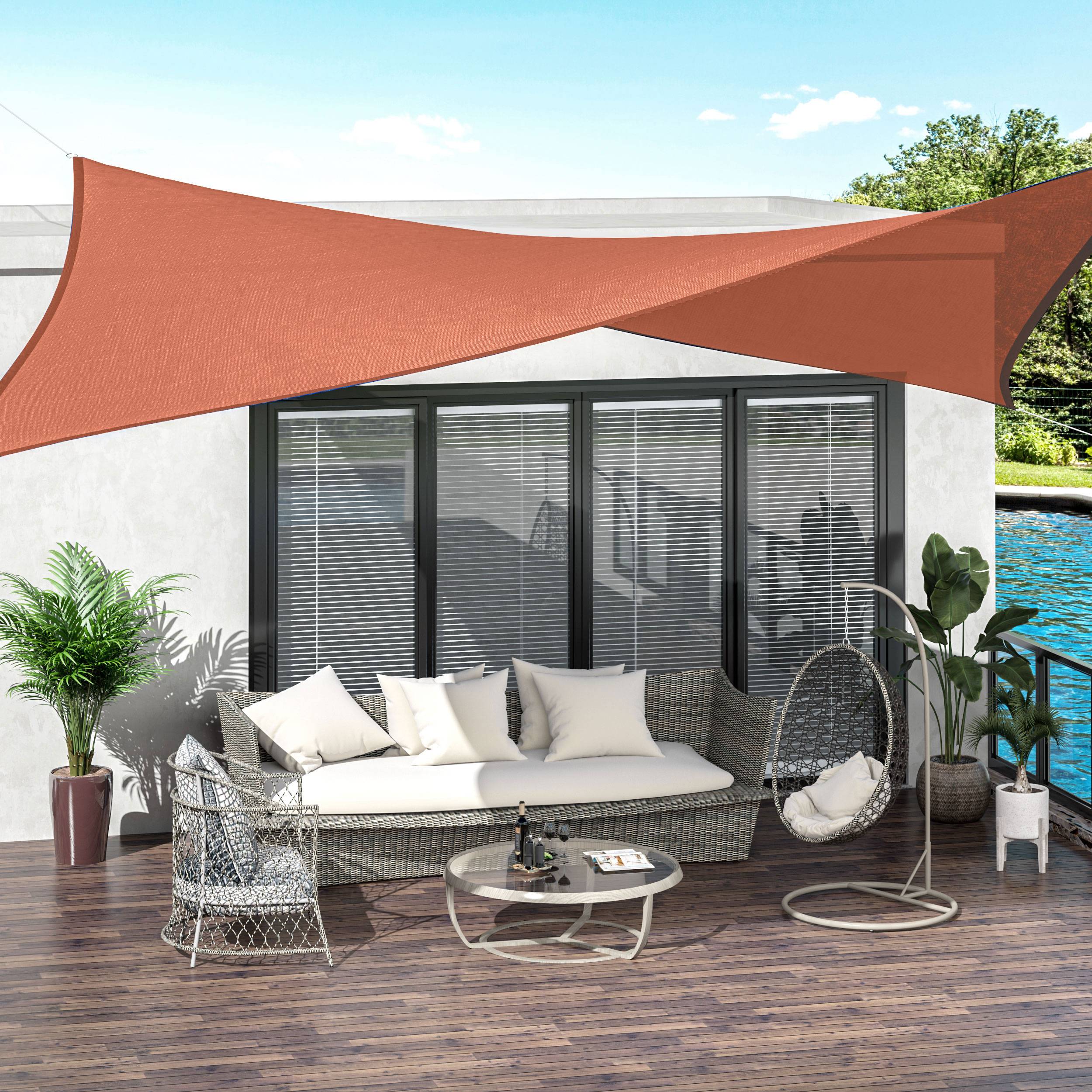 Voile d'ombrage rectangulaire PEHD jardin piscine protection anti-UV 4x6m rouge - ComfortXL Outdoor Living - Image 3