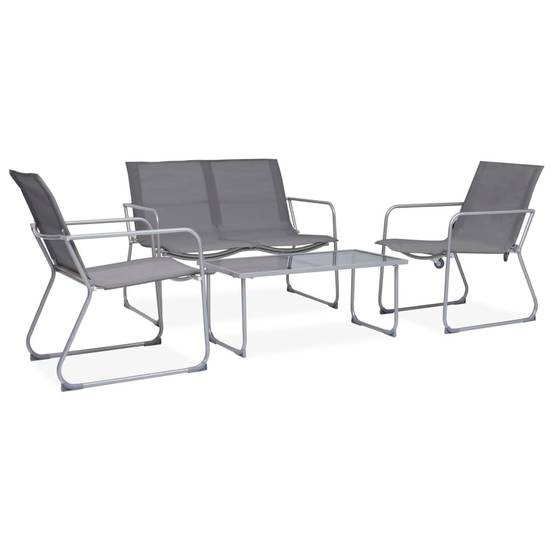 4 pcs salon de jardin - Mobilier d'extérieur Tissu et acier Gris - Image 2