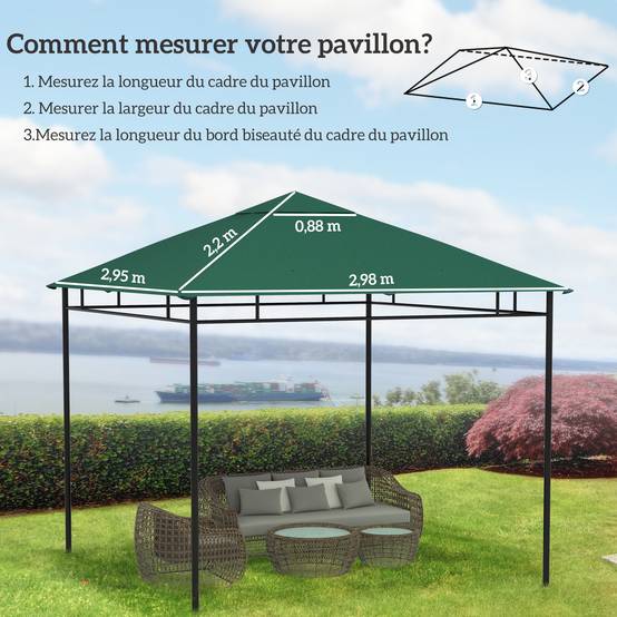 Outsunny - Toile de rechange pour pavillon tonnelle gazebo 3x3m anti-UV haute densité 180g/m² polyester vert - Outsunny - Image 3