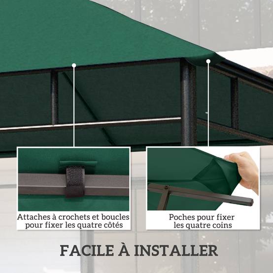 Outsunny - Toile de rechange pour pavillon tonnelle gazebo 3x3m anti-UV haute densité 180g/m² polyester vert - Outsunny - Image 4