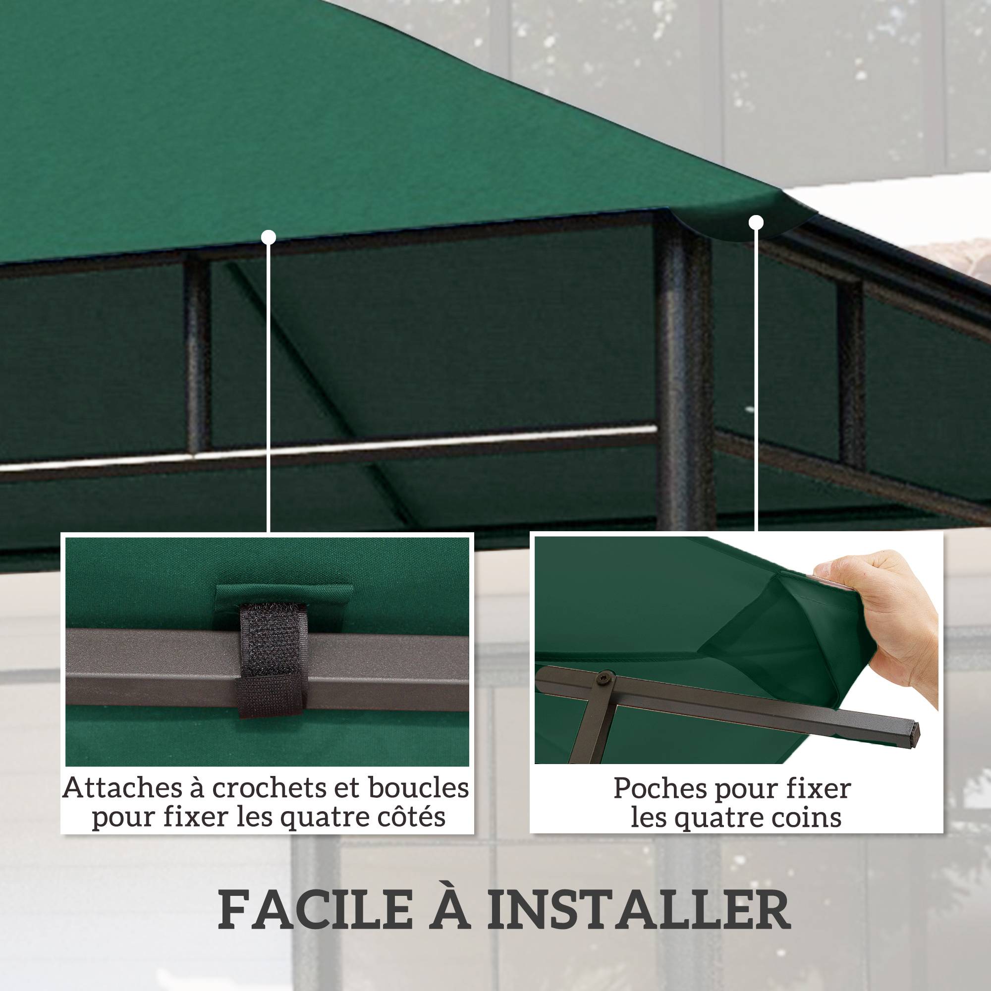 Outsunny - Toile de rechange pour pavillon tonnelle gazebo 3x3m anti-UV haute densité 180g/m² polyester vert - Outsunny - Image 4