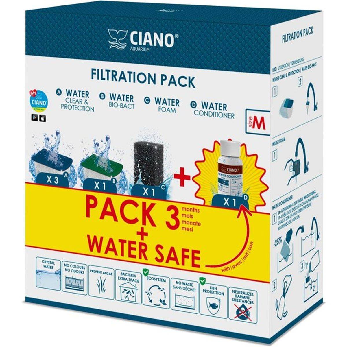 Ciano - Pack recharge filtration aquarium CIANO CF80, Taille M, 3 cartouches + 15 ml conditionneur - CIANO - Image 1
