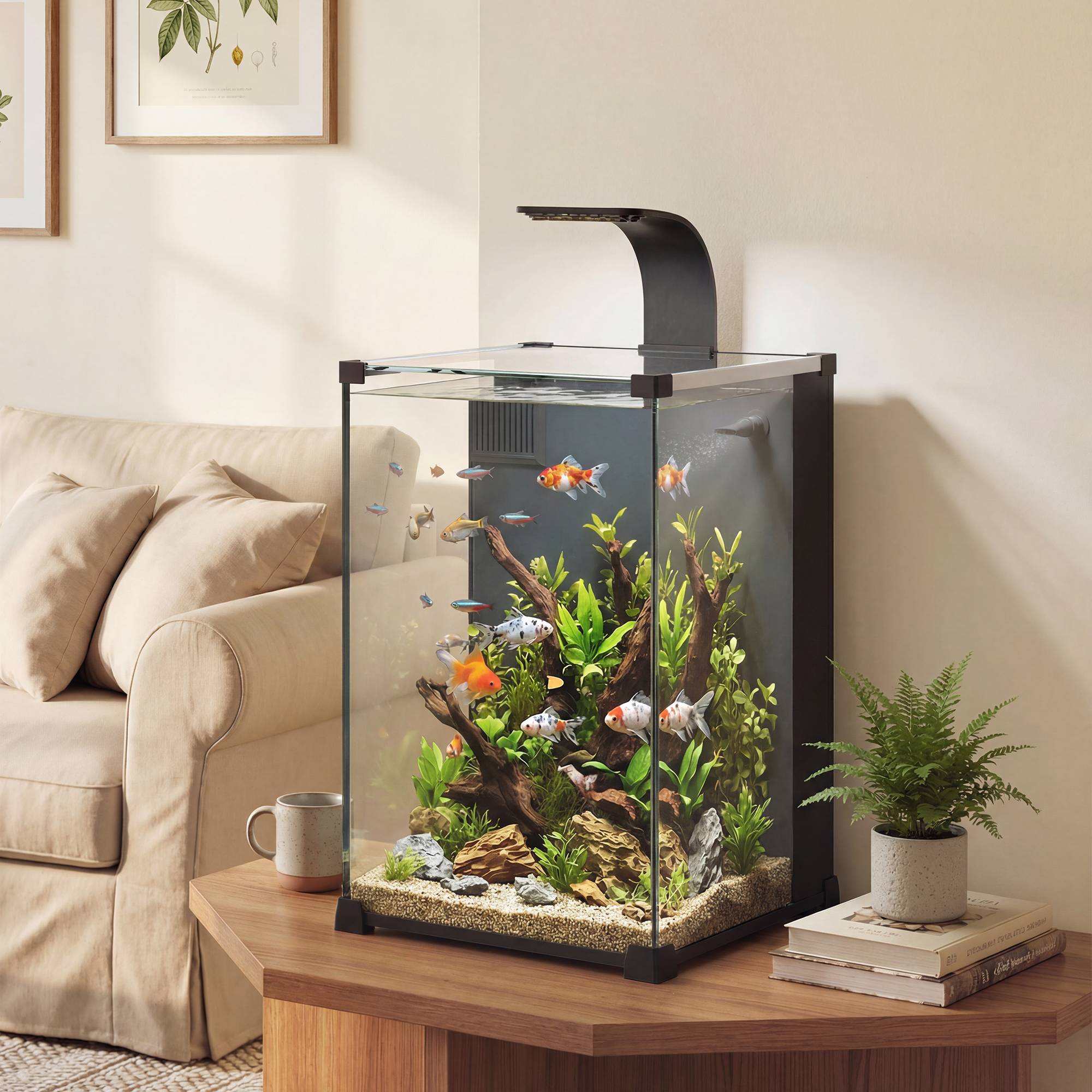Sans Marque - Ensemble complet pour aquarium nano 36 L avec éclairage LED, système de filtration, pompe et circulation, 30 x 30 x 45,5 cm, noir - Image 3