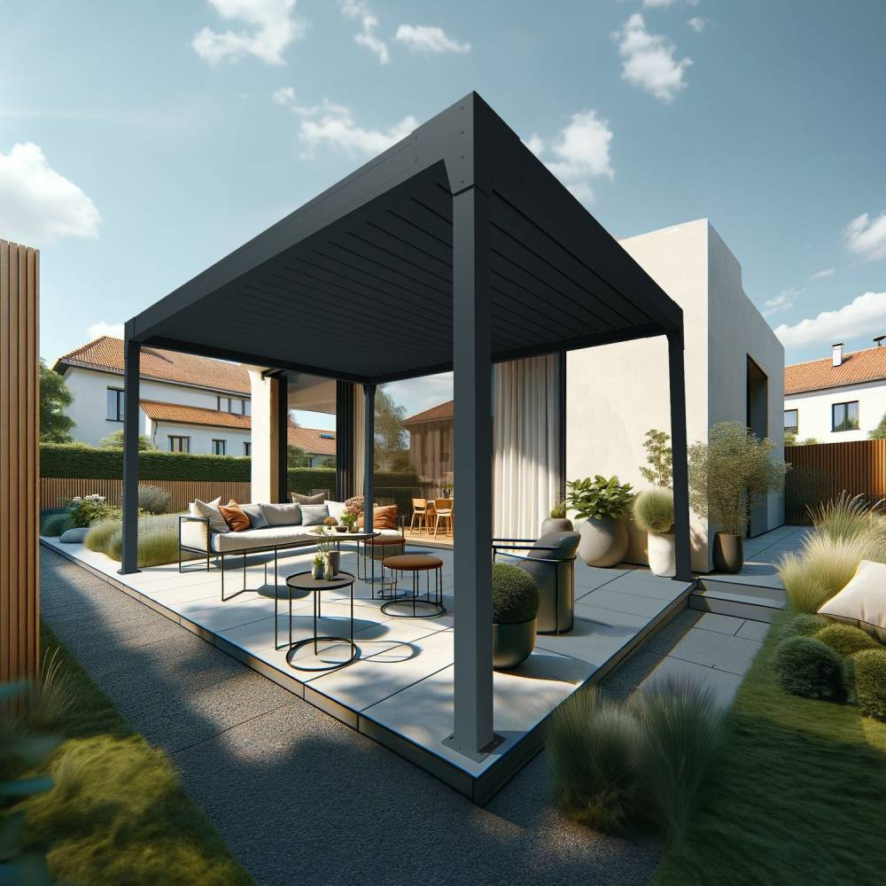 Pergola Bioclimatique AVANOA îlot 3,50x3,538 M Vérin à Télécommande (Gris anthracite) - Alia Productions - Imagen 1