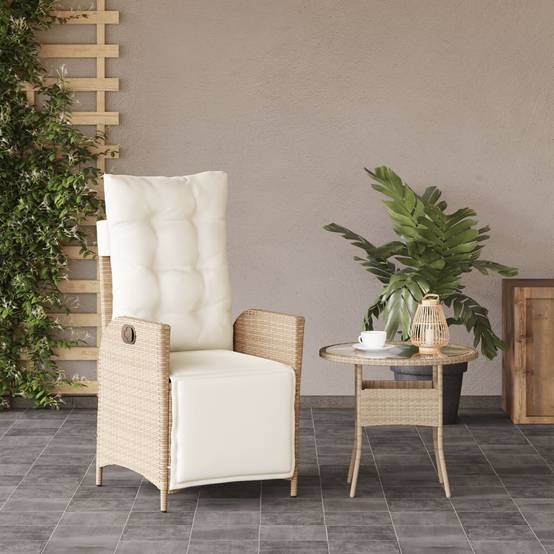 Chaise inclinable de jardin résine tressée beige 57 x 61 x 93 cm, Poids :11.2kg - PANGIVO - Image 3