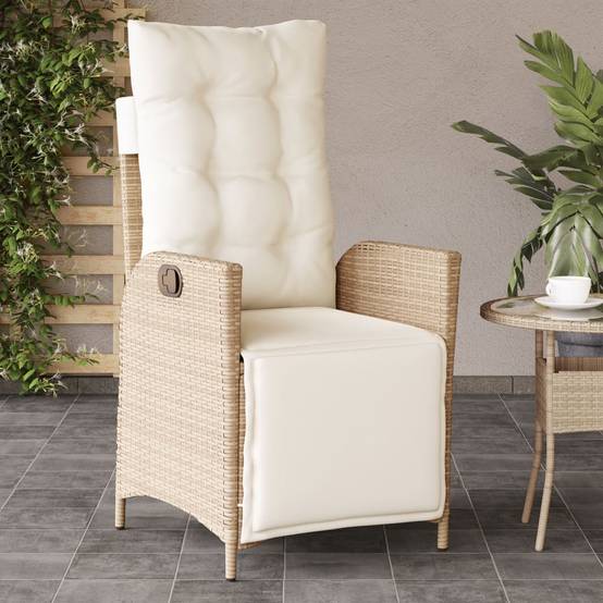 Chaise inclinable de jardin résine tressée beige 57 x 61 x 93 cm, Poids :11.2kg - PANGIVO - Image 1