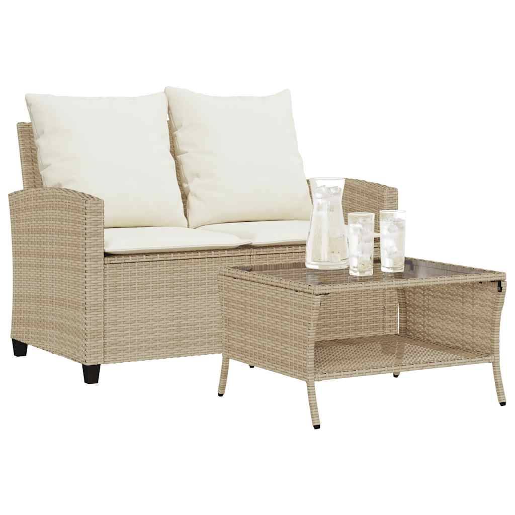 Canapé Extérieur 2 Places Résine Tressée Beige & Table Verre Trempé Charme Naturel pour Patio Crème – ComfortXL Outdoor Living