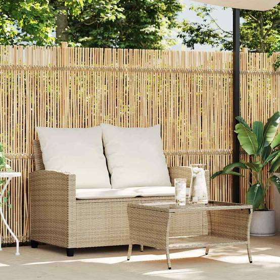 Canapé Extérieur 2 Places Résine Tressée Beige & Table Verre Trempé Charme Naturel pour Patio Crème – ComfortXL Outdoor Living - Image 3