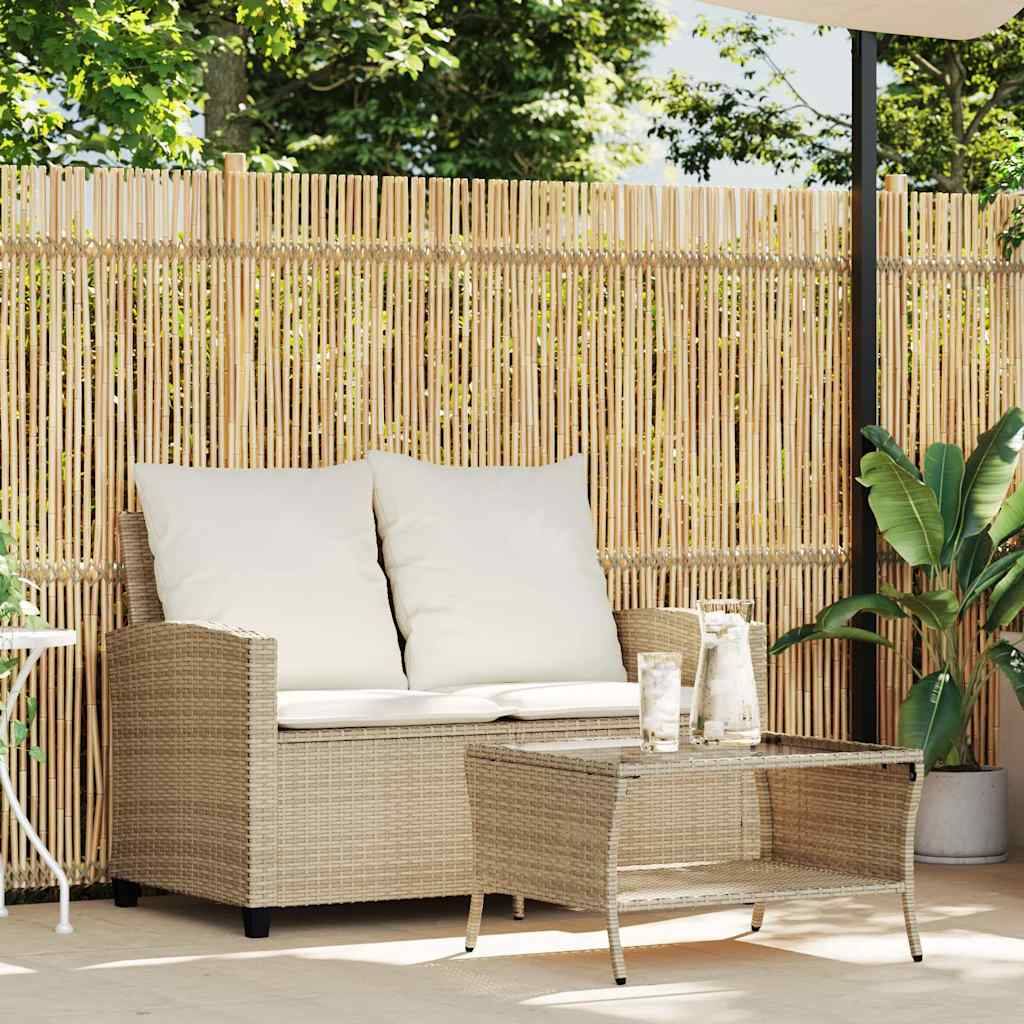 Canapé Extérieur 2 Places Résine Tressée Beige & Table Verre Trempé Charme Naturel pour Patio Crème – ComfortXL Outdoor Living - Image 3