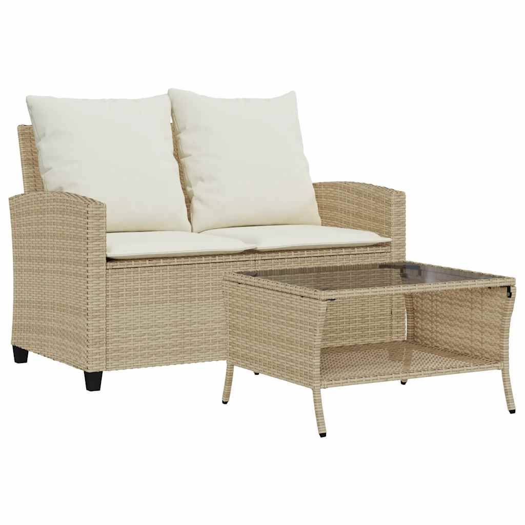 Canapé Extérieur 2 Places Résine Tressée Beige & Table Verre Trempé Charme Naturel pour Patio Crème – ComfortXL Outdoor Living - Image 2