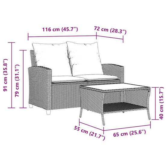 Canapé Extérieur 2 Places Résine Tressée Beige & Table Verre Trempé Charme Naturel pour Patio Crème – ComfortXL Outdoor Living - Image 5