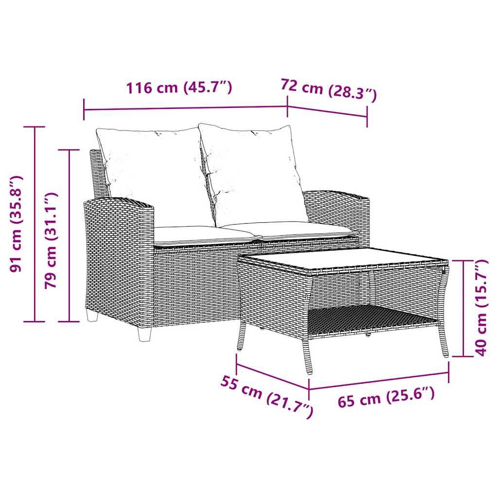 Canapé Extérieur 2 Places Résine Tressée Beige & Table Verre Trempé Charme Naturel pour Patio Crème – ComfortXL Outdoor Living - Image 5
