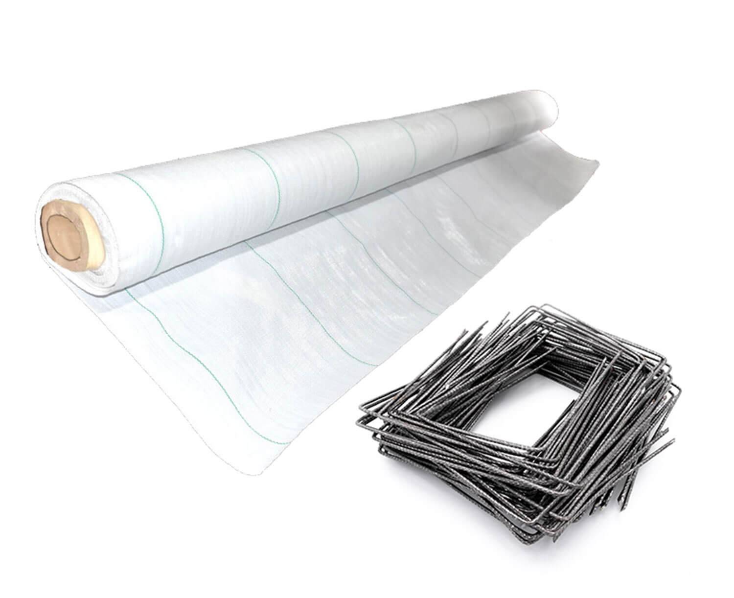Maille Store - Kit : Toile de paillage 130g/m² blanche + agrafes 2.10m x 100m Blanc 130g/m² - Imagen 1