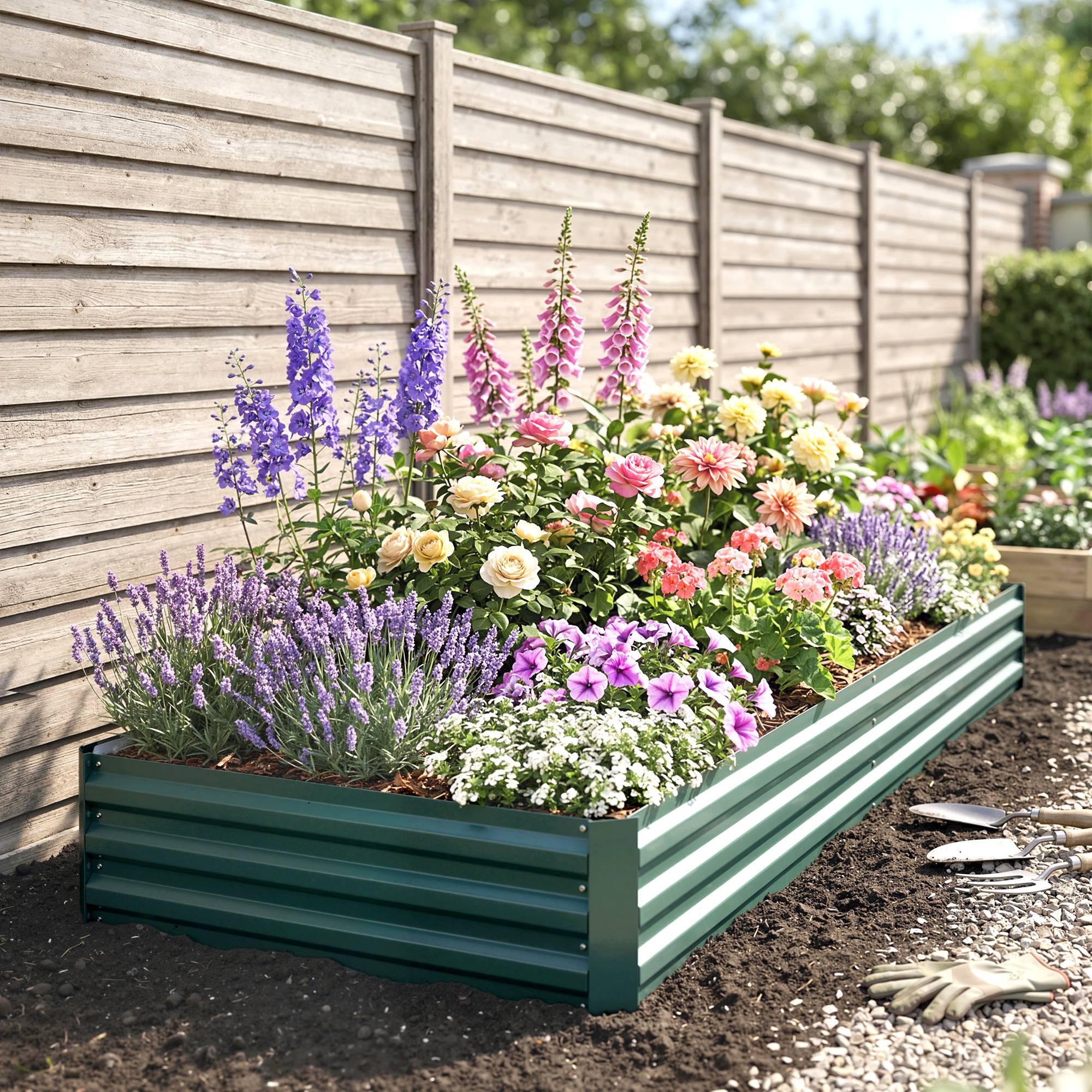 Potager Surélevé en Métal Extérieur, Porte-plantes Fleurs Herbes, 241x90.5x30cm - Image 10