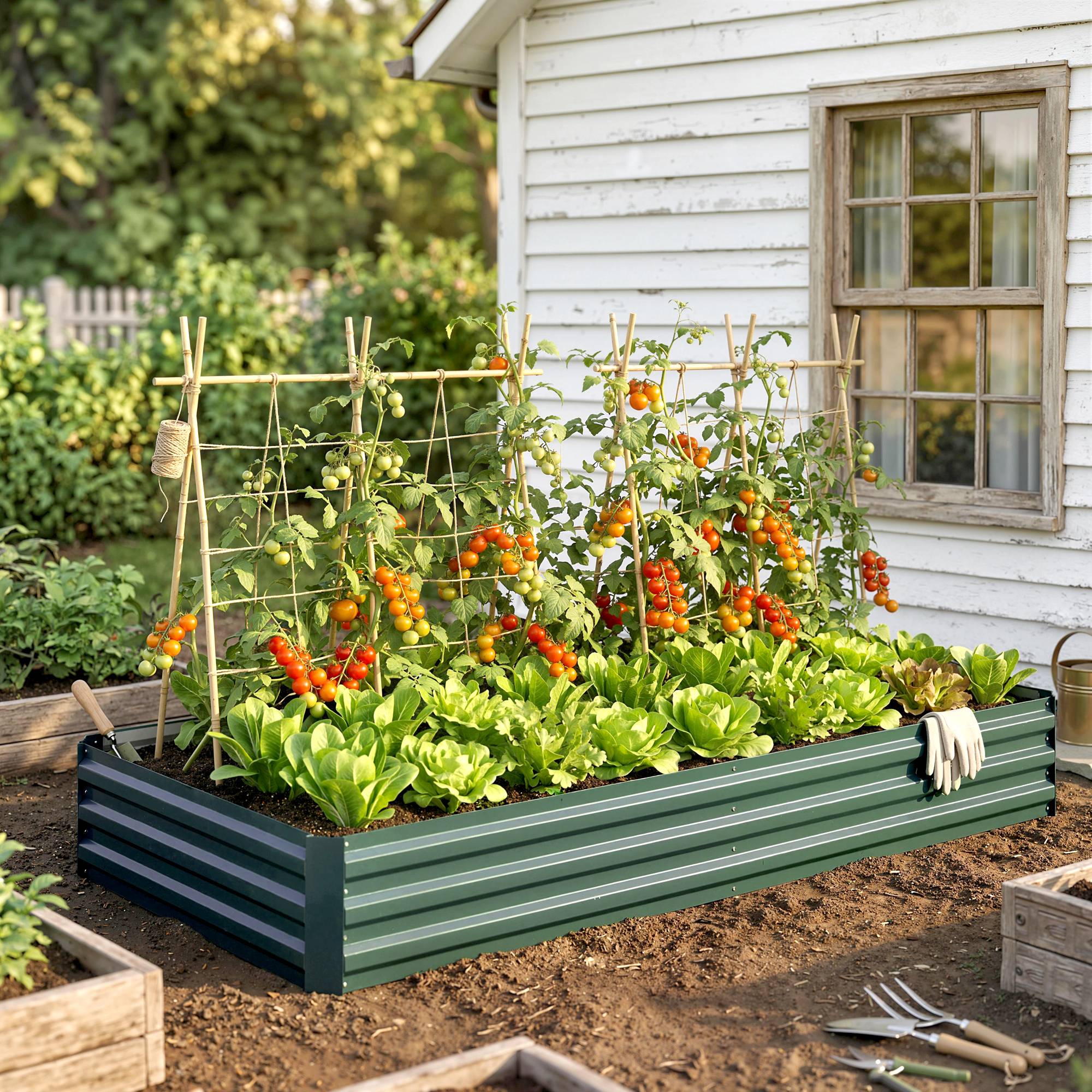 Potager Surélevé en Métal Extérieur, Porte-plantes Fleurs Herbes, 241x90.5x30cm - Image 9