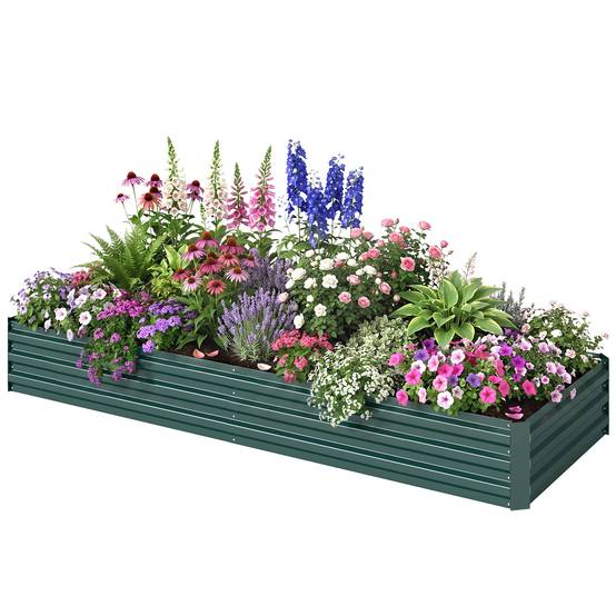 Potager Surélevé en Métal Extérieur, Porte-plantes Fleurs Herbes, 241x90.5x30cm - Image 2