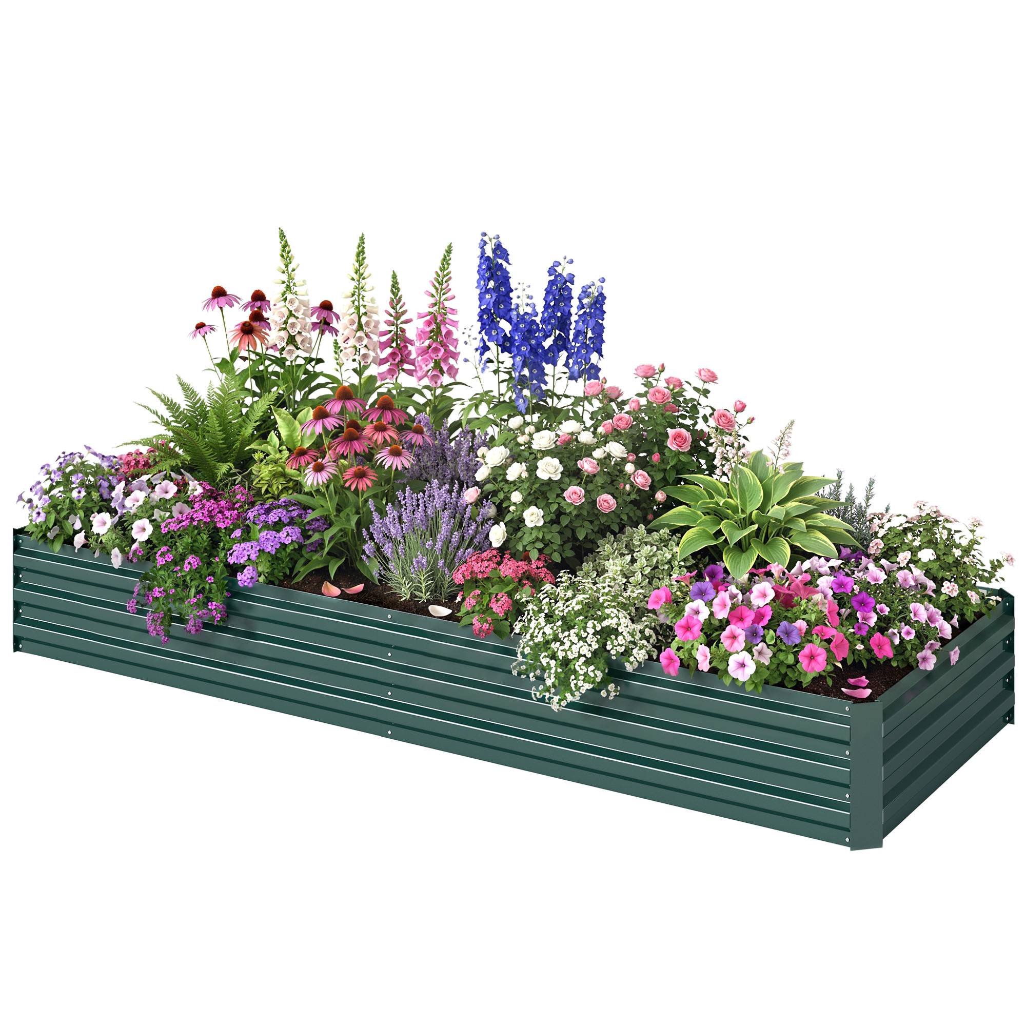 Potager Surélevé en Métal Extérieur, Porte-plantes Fleurs Herbes, 241x90.5x30cm - Image 2