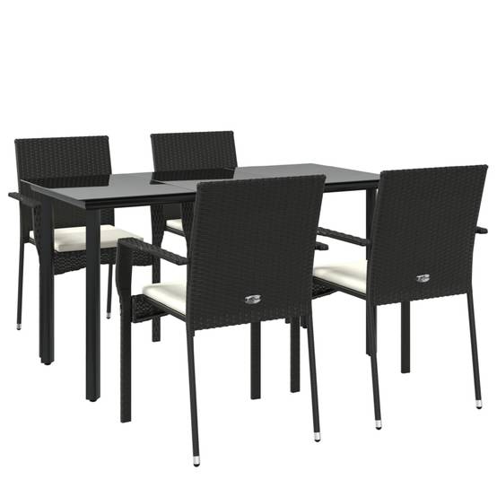 Salon de Jardin 4 Personnes Résine Tressée Table Verre 140cm Noir et Crème – ComfortXL Outdoor Living - Image 3