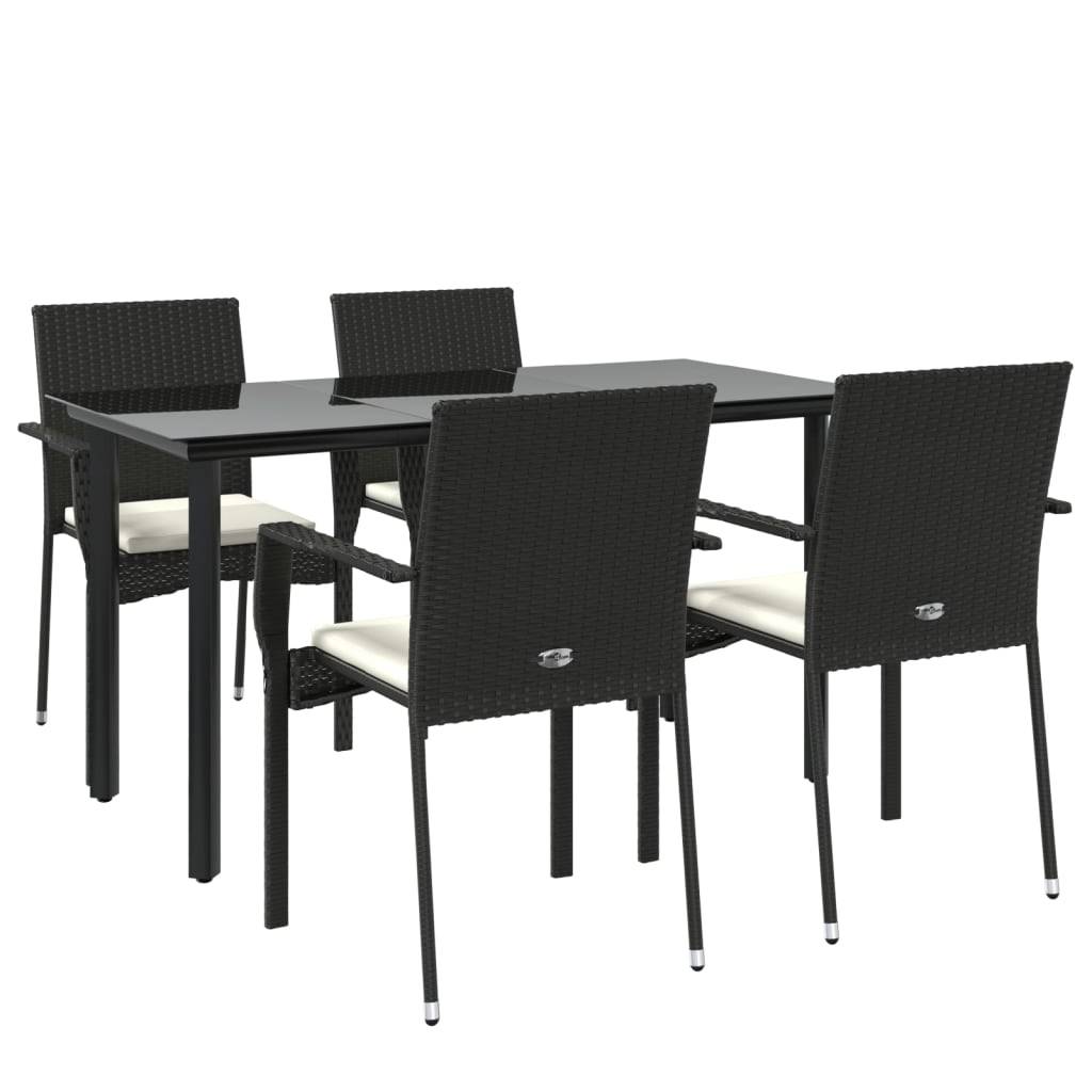 Salon de Jardin 4 Personnes Résine Tressée Table Verre 140cm Noir et Crème – ComfortXL Outdoor Living - Image 3