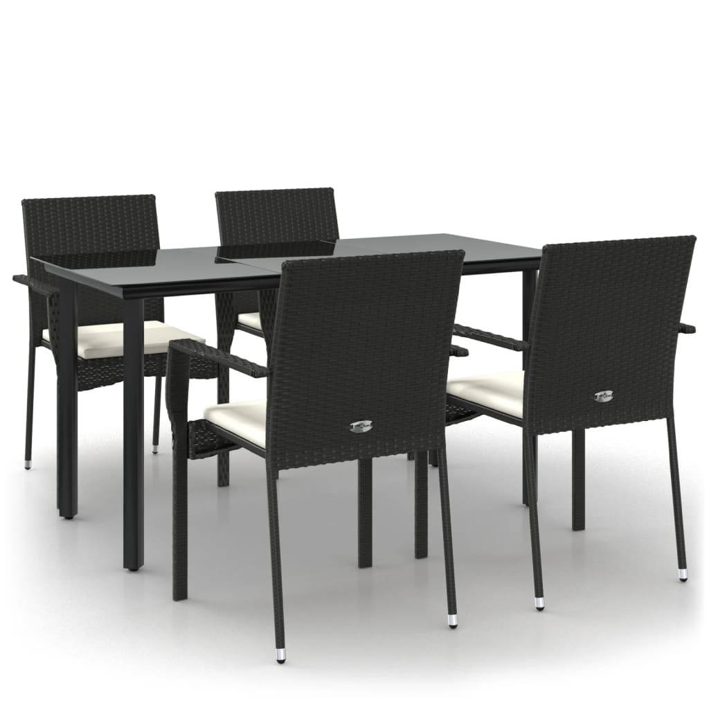 Salon de Jardin 4 Personnes Résine Tressée Table Verre 140cm Noir et Crème – ComfortXL Outdoor Living - Image 2
