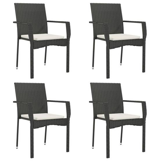 Salon de Jardin 4 Personnes Résine Tressée Table Verre 140cm Noir et Crème – ComfortXL Outdoor Living - Image 4