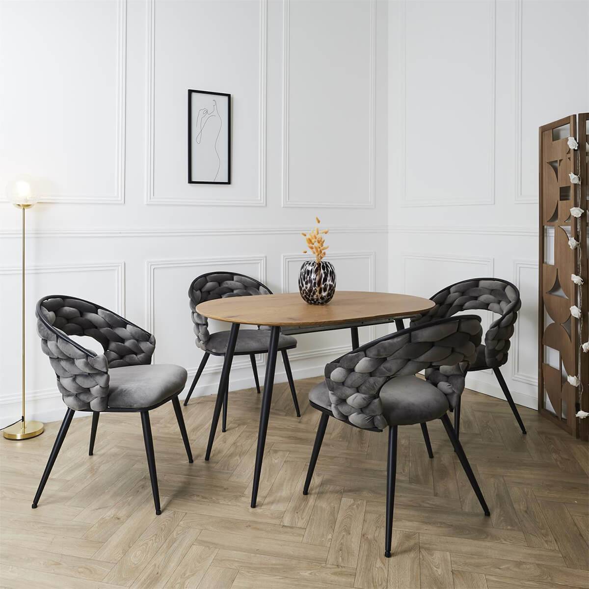 ALTOBUY - Lot de 4 Chaises en Velours Gris Pieds Métal Noir - OSCAR - Image 2