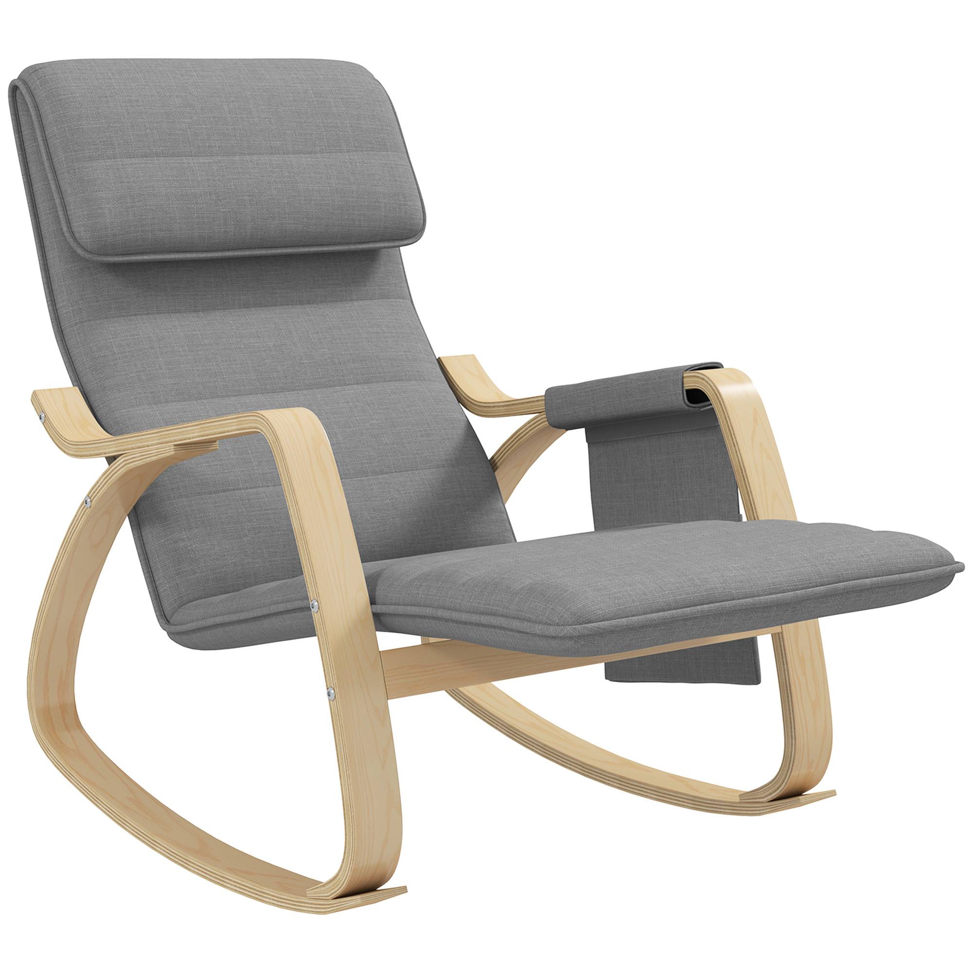 Fauteuil relax à bascule fauteuil allaitement avec repose-pieds réglable, poche latérale et appui-tête, gris - Image 2