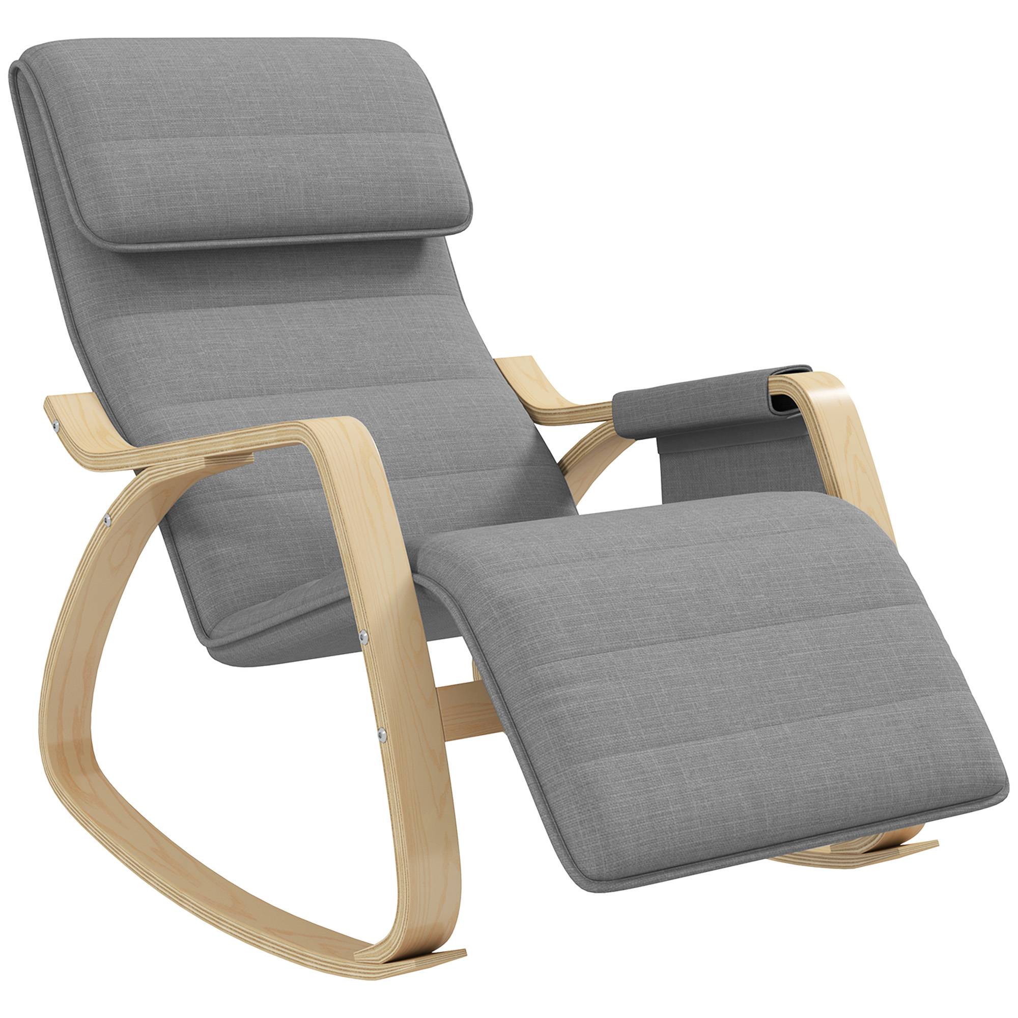 Fauteuil relax à bascule fauteuil allaitement avec repose-pieds réglable, poche latérale et appui-tête, gris - Image 1