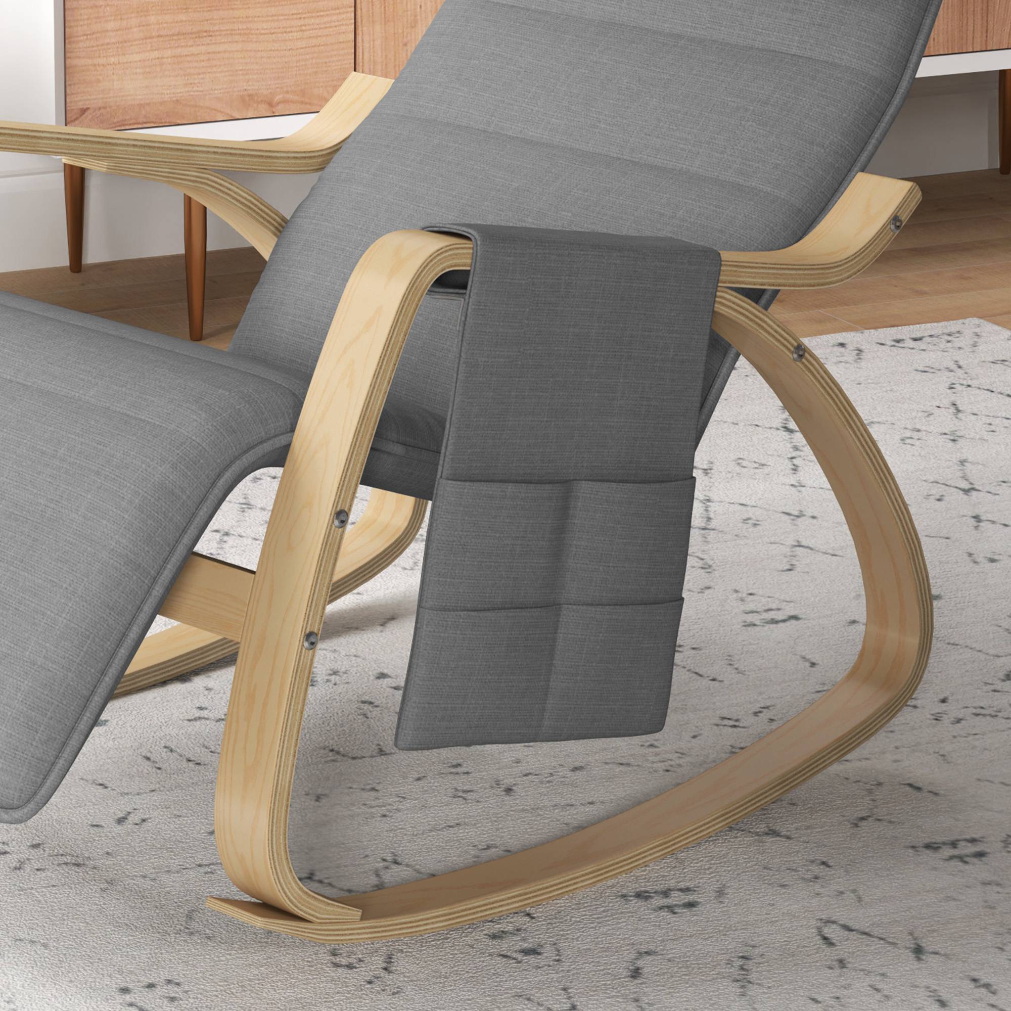Fauteuil relax à bascule fauteuil allaitement avec repose-pieds réglable, poche latérale et appui-tête, gris - Image 9