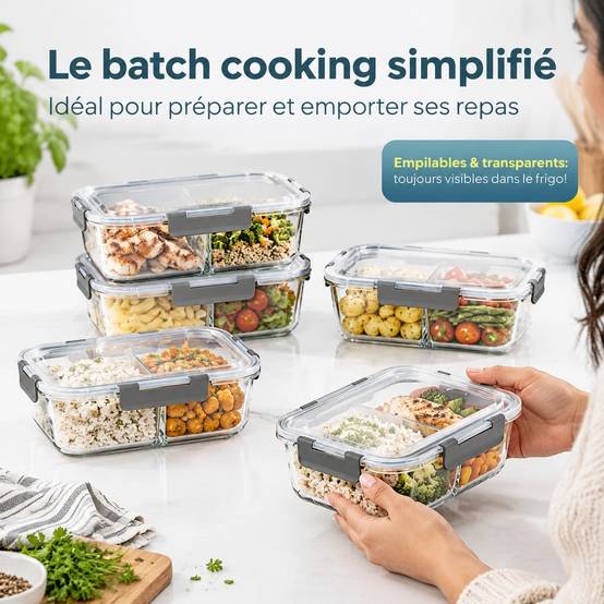 Set de 5 Boîtes Alimentaires en Verre Borosilicate à 2 Compartiments - Image 4