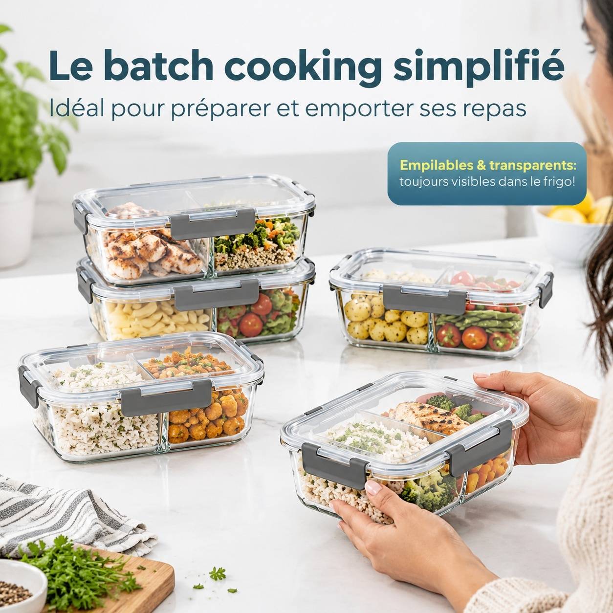 Set de 5 Boîtes Alimentaires en Verre Borosilicate à 2 Compartiments - Image 4