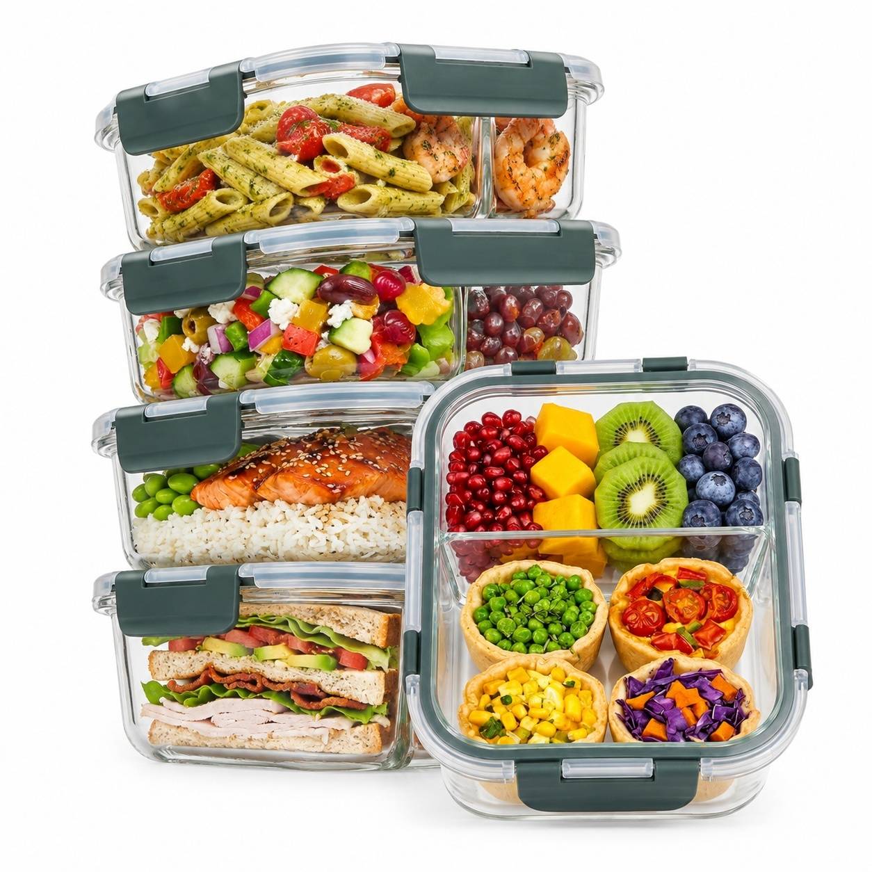 Set de 5 Boîtes Alimentaires en Verre Borosilicate à 2 Compartiments - Image 1
