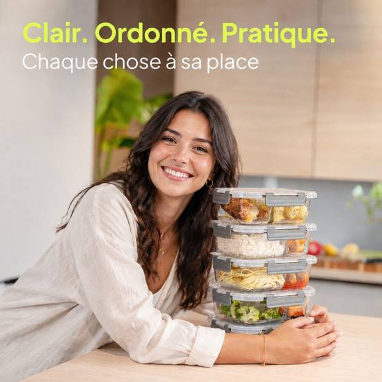 Set de 5 Boîtes Alimentaires en Verre Borosilicate à 2 Compartiments - Image 7