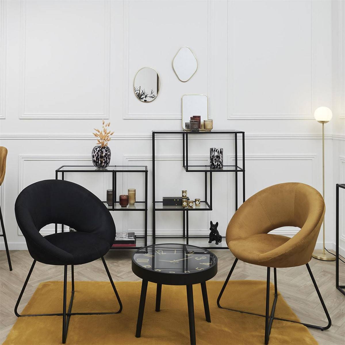 ALTOBUY - Fauteuil Rond Ajouré en Velours Côtelé Noir - KONAE - Image 3