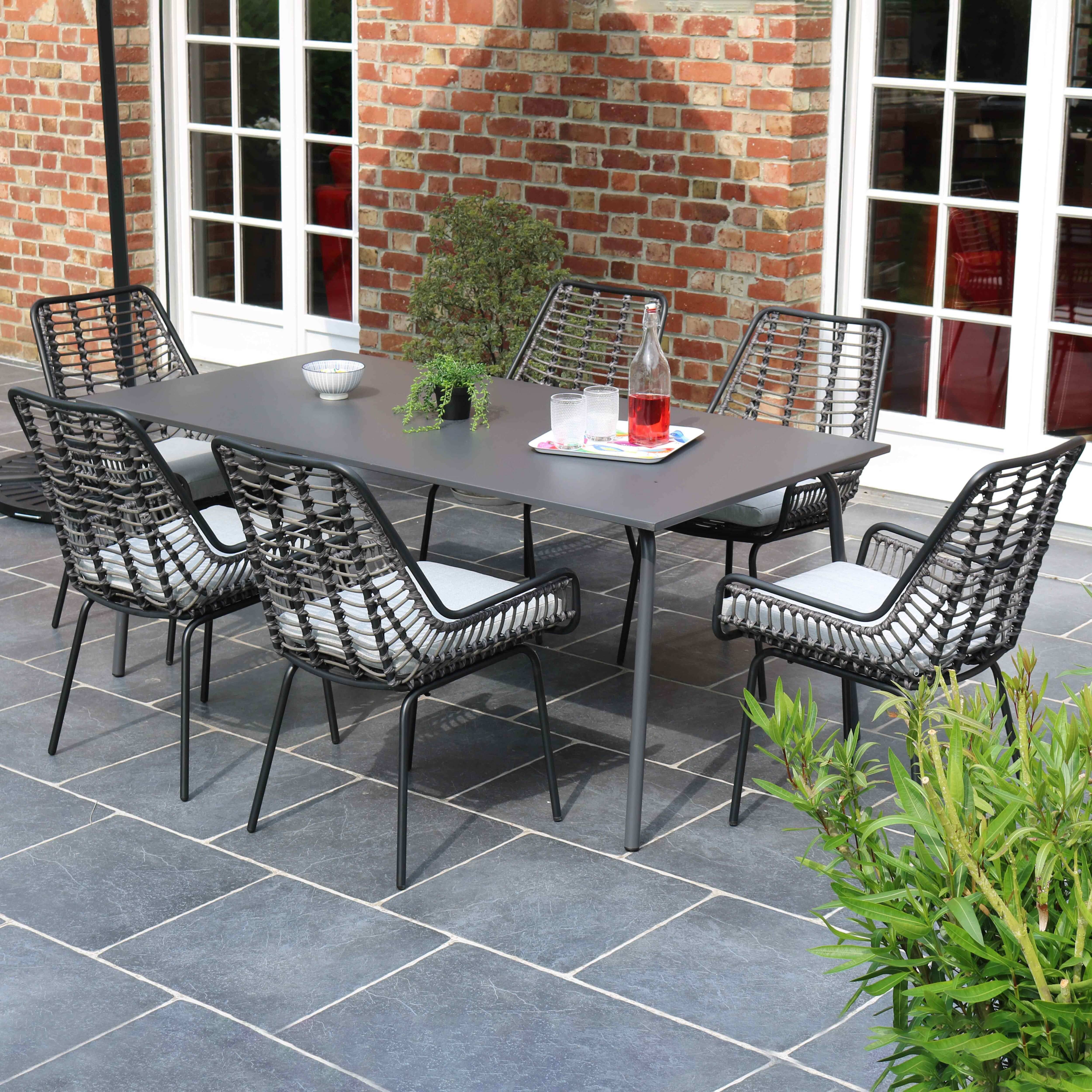 Oviala - Ensemble table de jardin et 6 chaises en résine tressée et acier Palavas - Oviala - Imagen 2