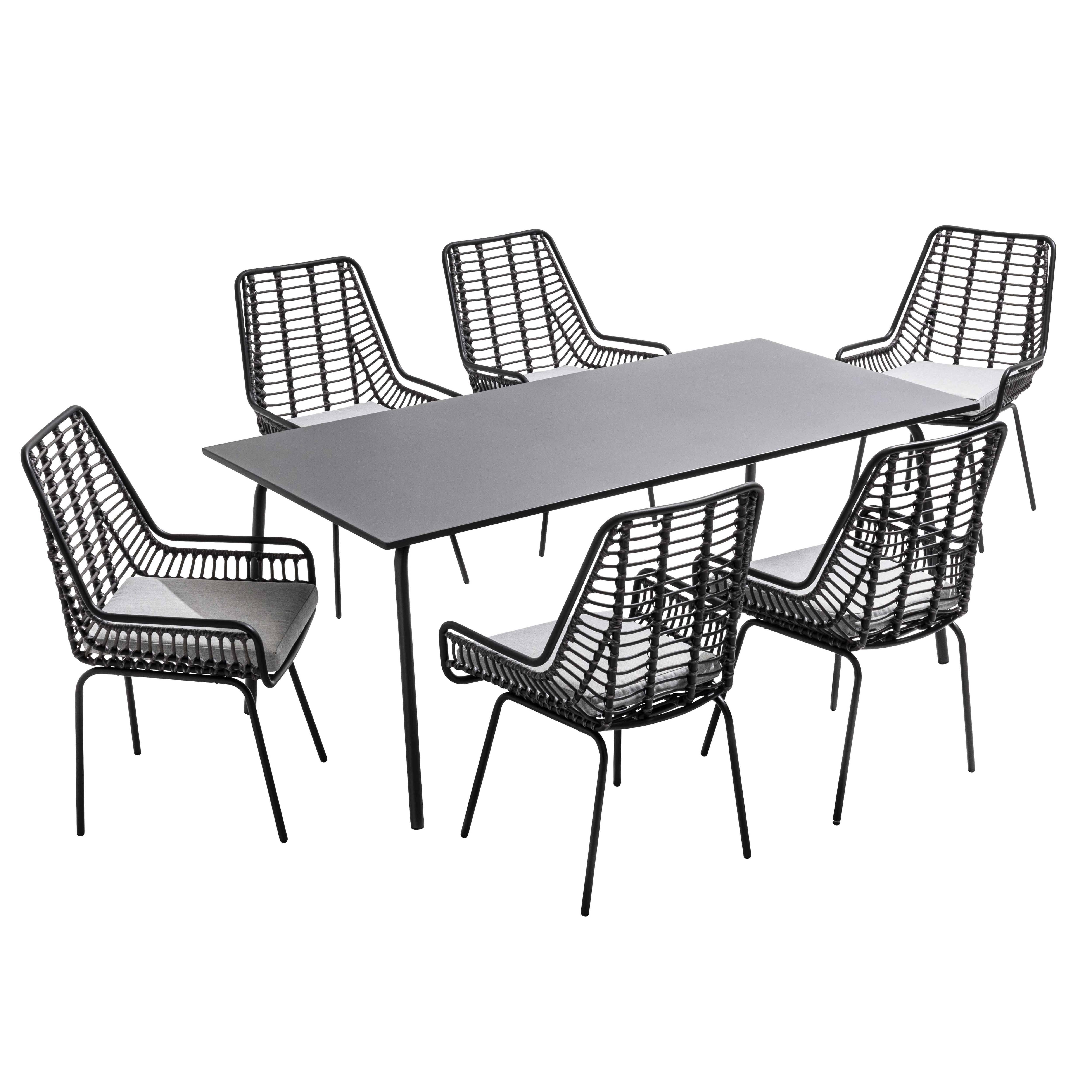 Oviala - Ensemble table de jardin et 6 chaises en résine tressée et acier Palavas - Oviala - Imagen 1