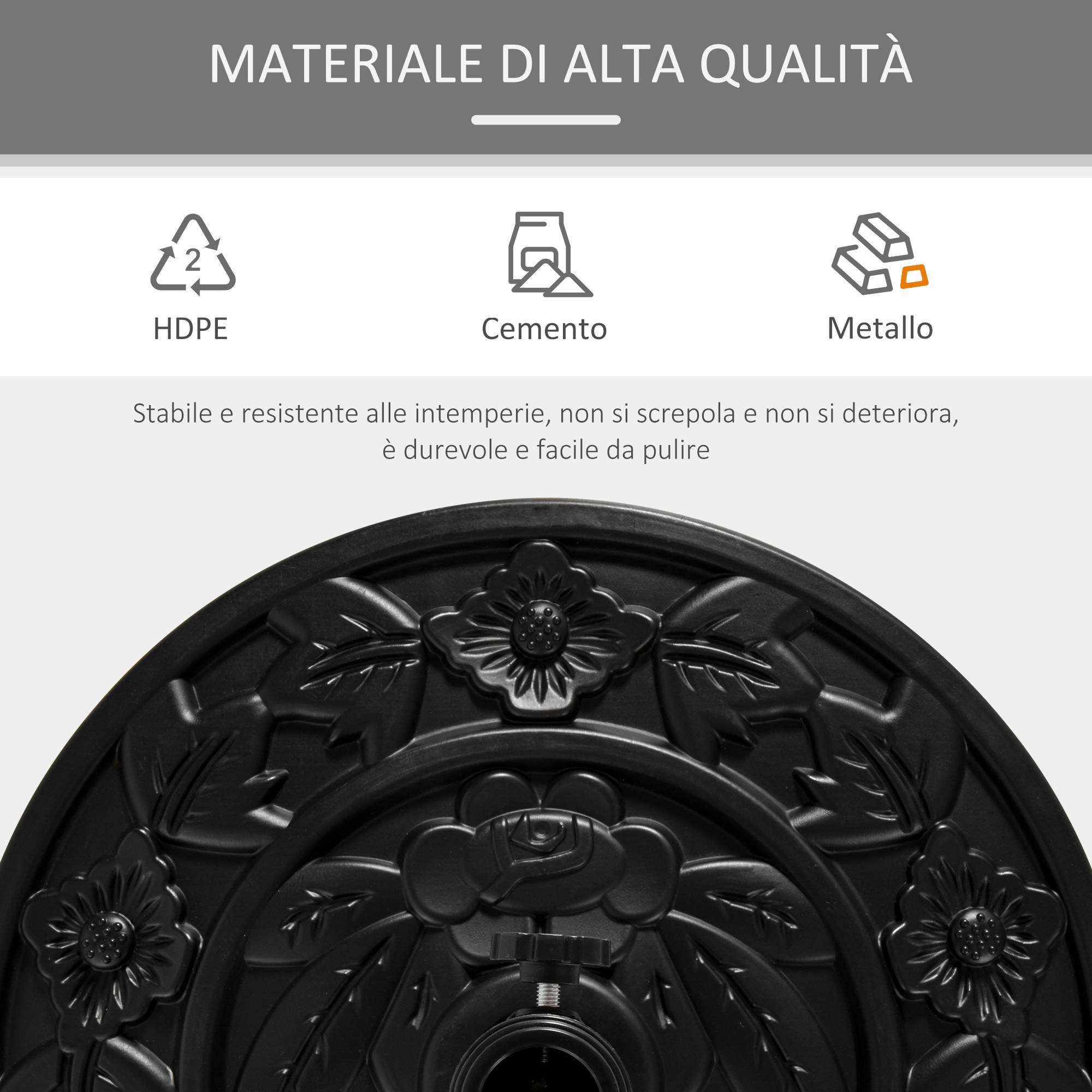 ComfortXL - Demi-Pied de Parasol en Résine pour Balcon Support Lourd Motif Floral 50cm Noir - ComfortXL Outdoor Living - Image 8