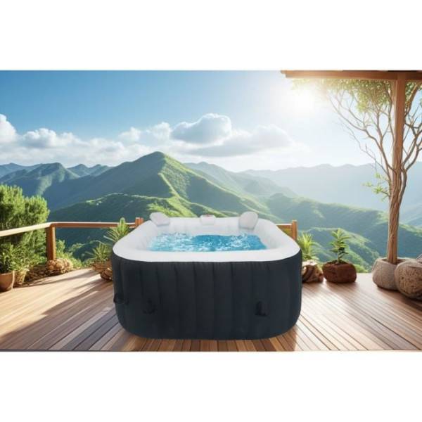 KIT TOUT INCLUS SPA et accessoires : spa gonflable carré 4 places avec 2 appuis tetes, filtre, épuisette, brosse, tapis, couve - Image 6
