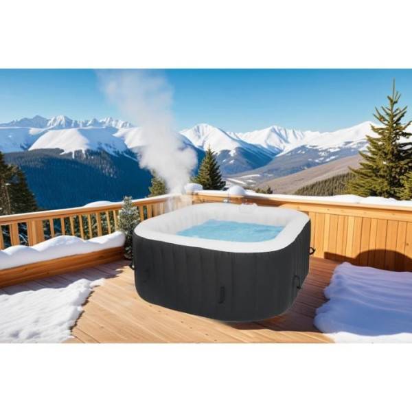 KIT TOUT INCLUS SPA et accessoires : spa gonflable carré 4 places avec 2 appuis tetes, filtre, épuisette, brosse, tapis, couve - Image 2