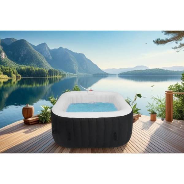 KIT TOUT INCLUS SPA et accessoires : spa gonflable carré 4 places avec 2 appuis tetes, filtre, épuisette, brosse, tapis, couve - Image 3