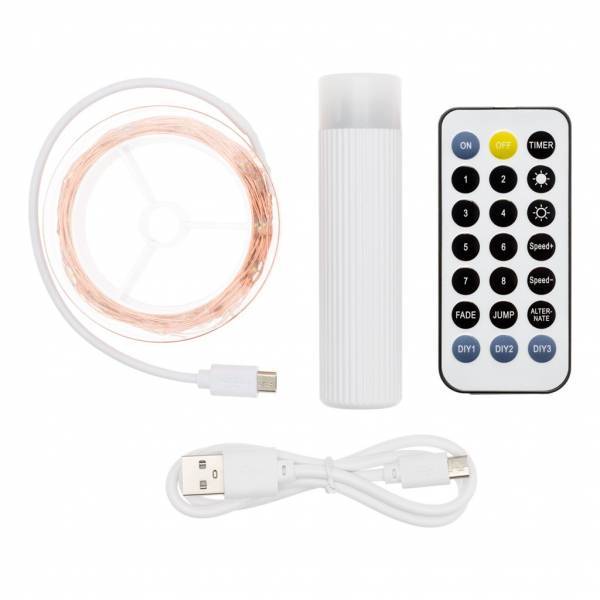 Lotti - Guirlande lumineuse à batterie rechargeable USB 10m 100 MicroLED blanc chaud 8 modes fil métal cuivré IP44 Lotti - Imagen 2