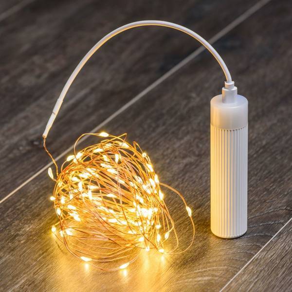 Lotti - Guirlande lumineuse à batterie rechargeable USB 10m 100 MicroLED blanc chaud 8 modes fil métal cuivré IP44 Lotti - Imagen 1