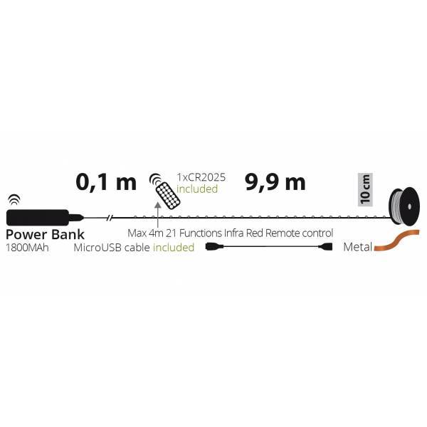 Lotti - Guirlande lumineuse à batterie rechargeable USB 10m 100 MicroLED blanc chaud 8 modes fil métal cuivré IP44 Lotti - Imagen 3