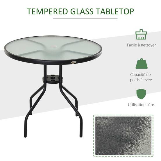 ComfortXL - Table Ronde Bistro Acier Jardin Terrasse Espace Parasol 80x80x72cm Noir - ComfortXL Outdoor Living - Image 7