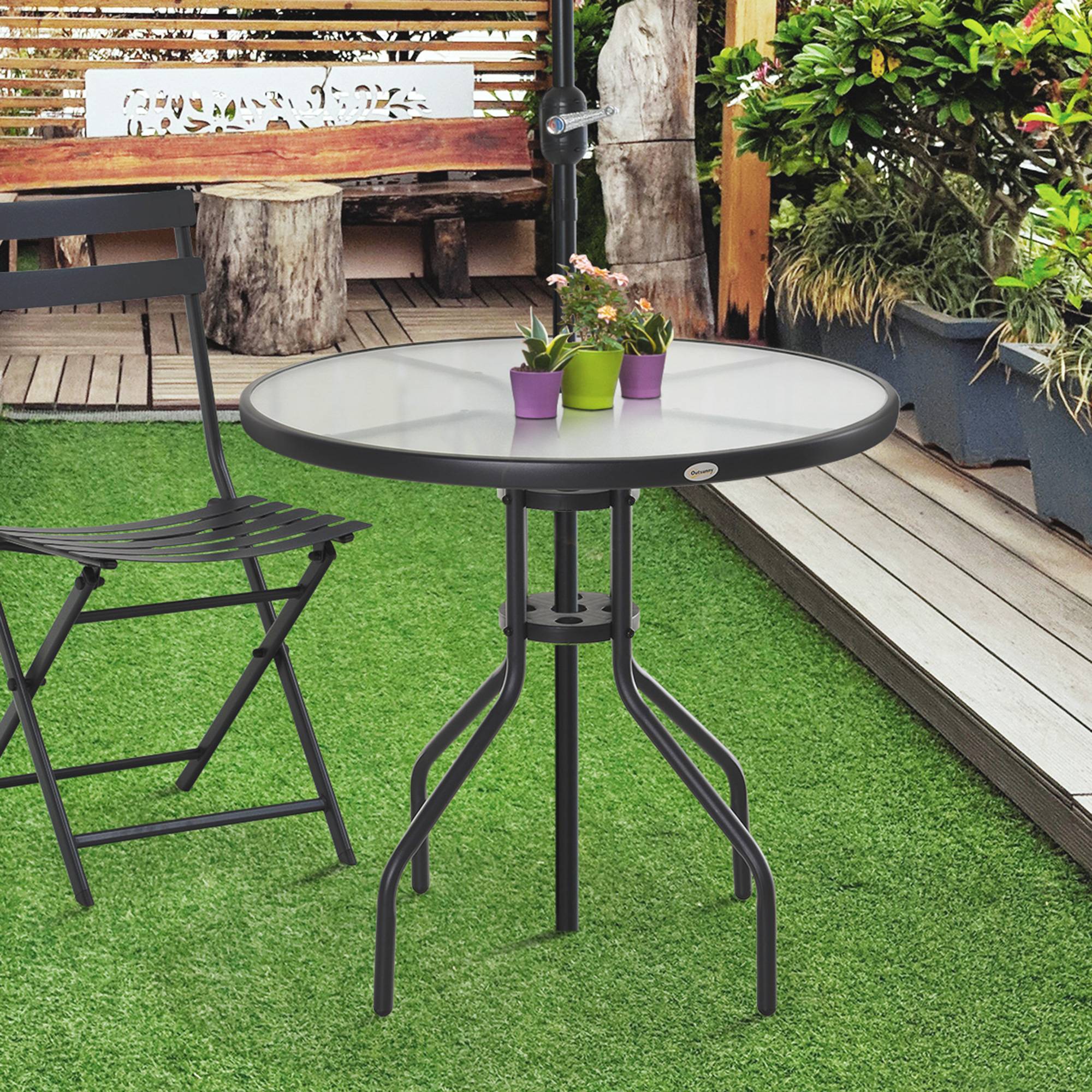 ComfortXL - Table Ronde Bistro Acier Jardin Terrasse Espace Parasol 80x80x72cm Noir - ComfortXL Outdoor Living - Image 4