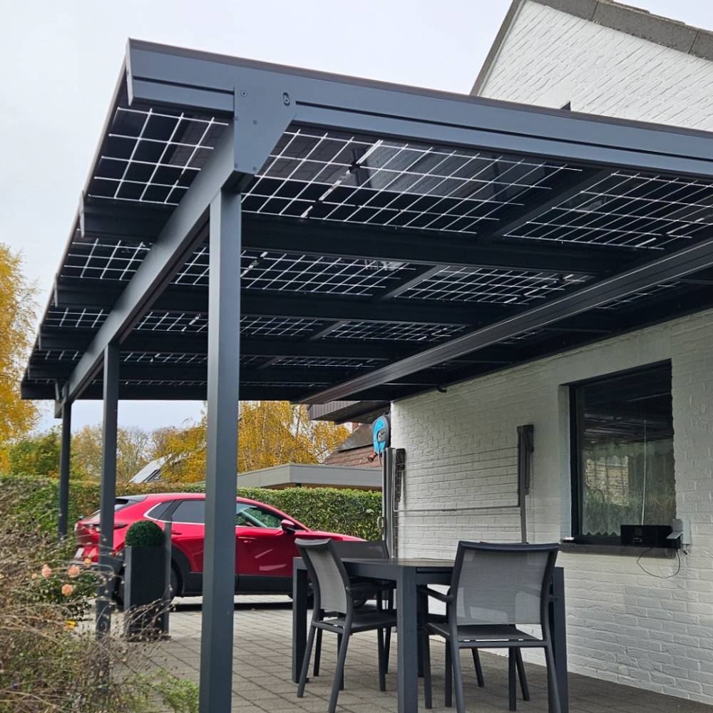Intersun - Pergola solaire photovoltaïque CORNALINE 4,594x3,95m 8 panneaux (Gris anthracite RAL 7016) - Imagen 1
