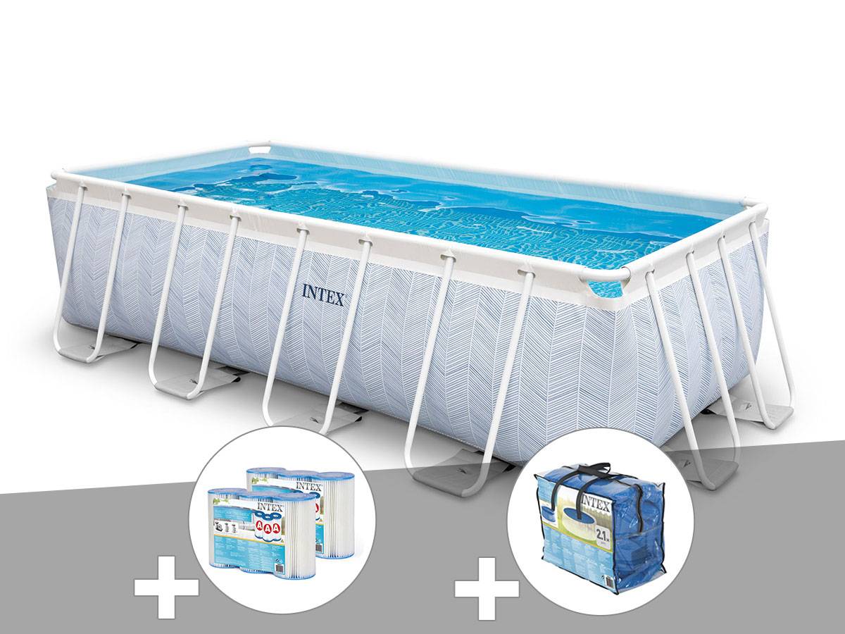 Kit piscine tubulaire Intex Chevron rectangulaire 4,00 x 2,00 x 1,00 m + 6 cartouches de filtration + Bâche à bulles - Imagen 1